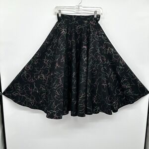 Vintage Carole Chris Felt Midi Skirt Size XS Black Confetti 192" Huge Sweep